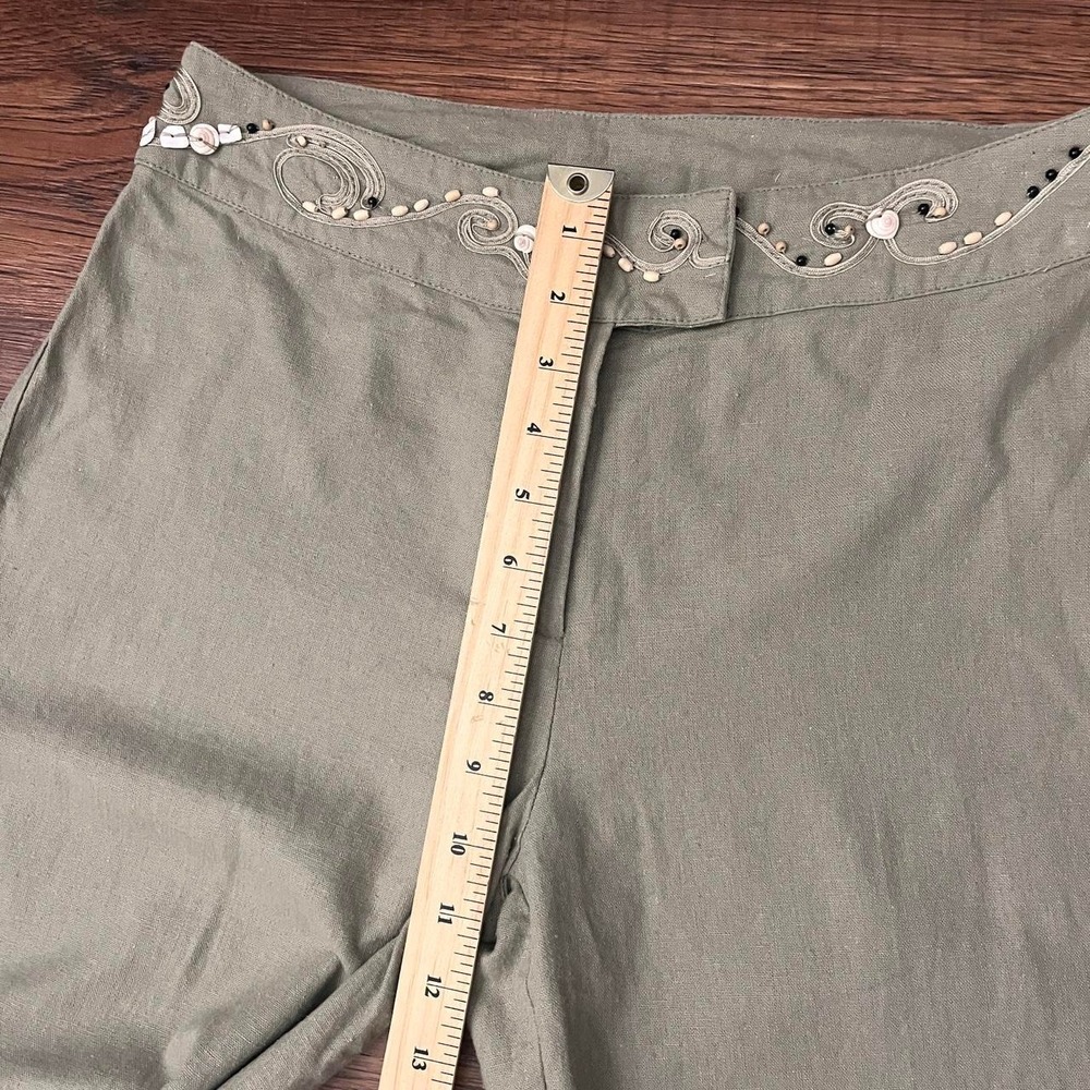 Vintage Green Linen Blend Capri Pants Beaded Women S Resort Coastal Grandma Boho - Picture 6 of 8